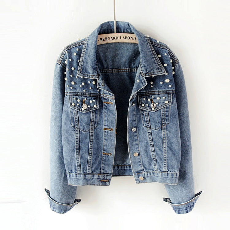 Women's Pearl Beaded Denim Jacket