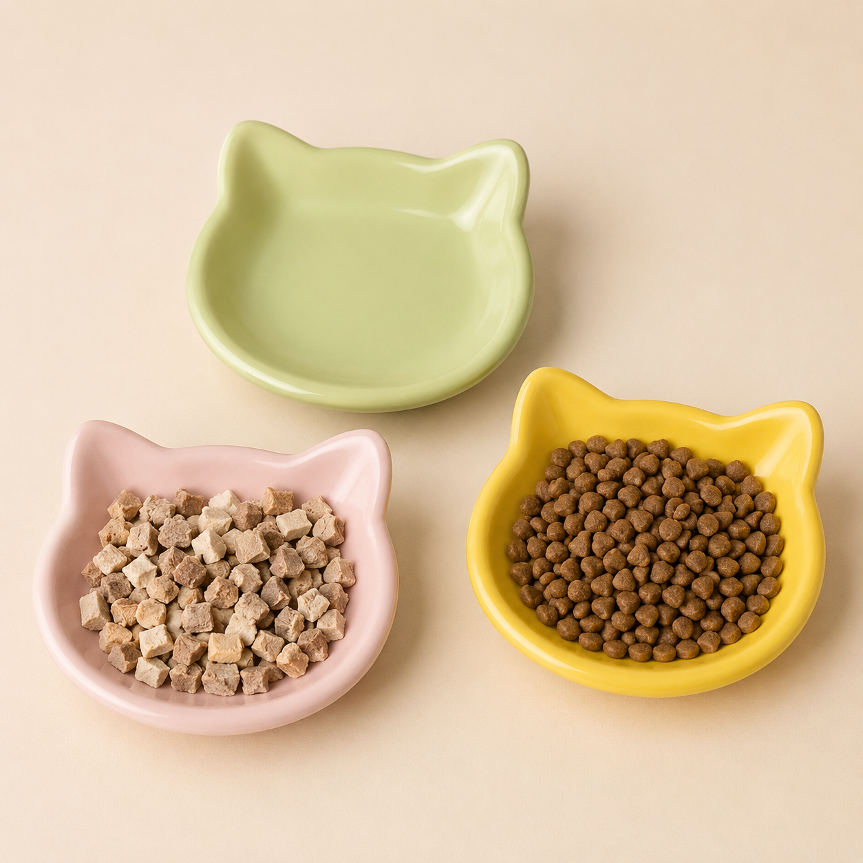 Shallow Pet Food Dish Set – 4 Colors for Cats & Small Dog Breeds