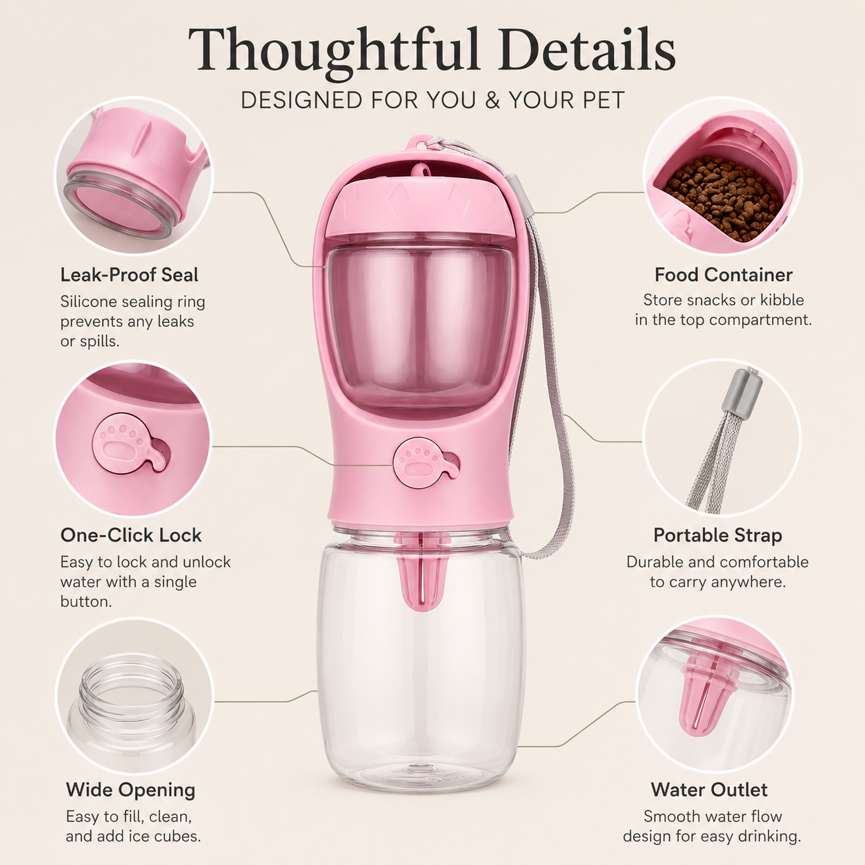 Portable Dog Water Bottle with Food Dispenser – Leak-Proof Travel Bottle for Pets