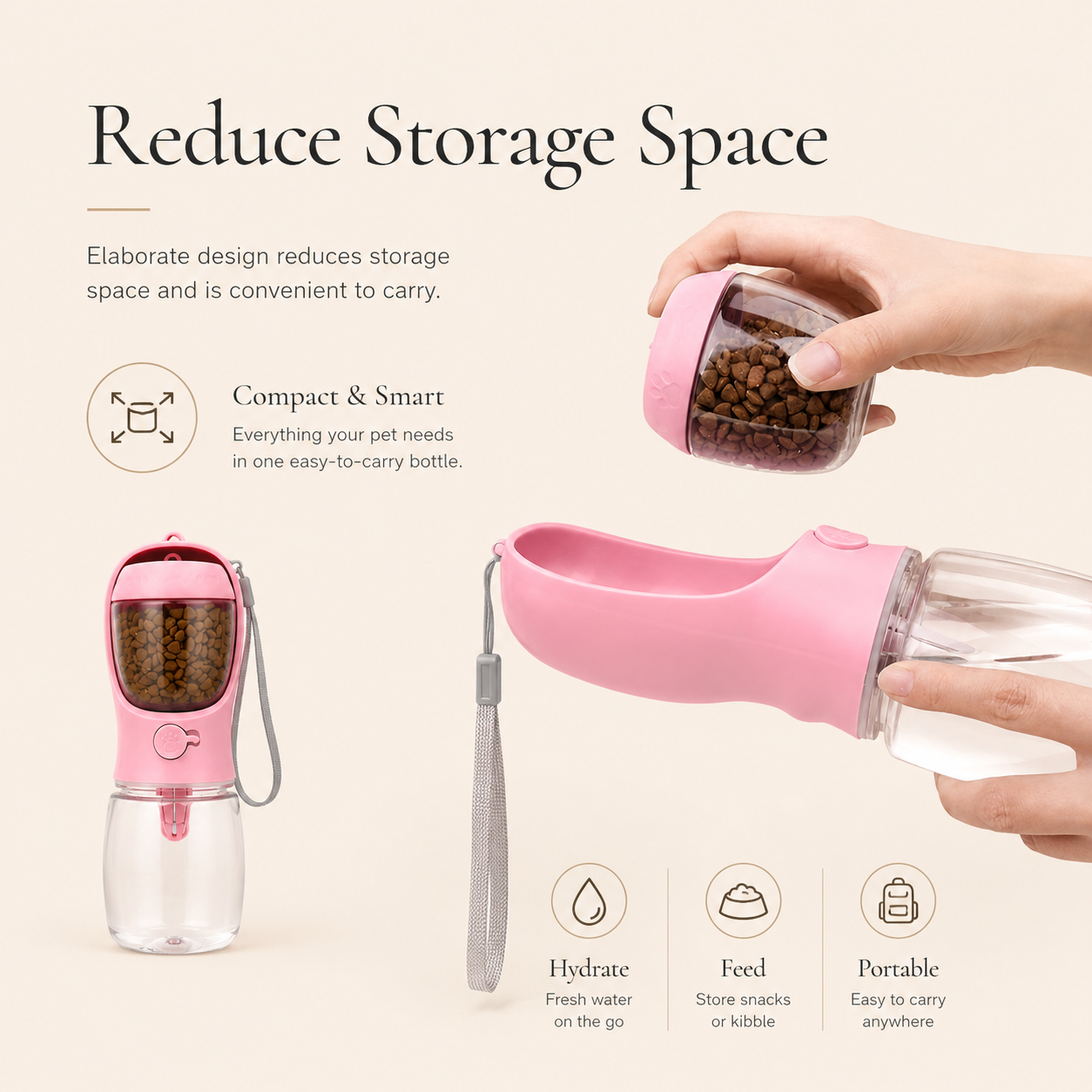 Portable Dog Water Bottle with Food Dispenser – Leak-Proof Travel Bottle for Pets