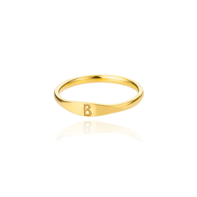 Cross-border 26 English Letter Ring Stainless Steel high quality Niche Design Light Luxury Opening Female Ring Food Ring