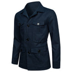 Men's Lapel Multi-Pocket Linen Work Jacket