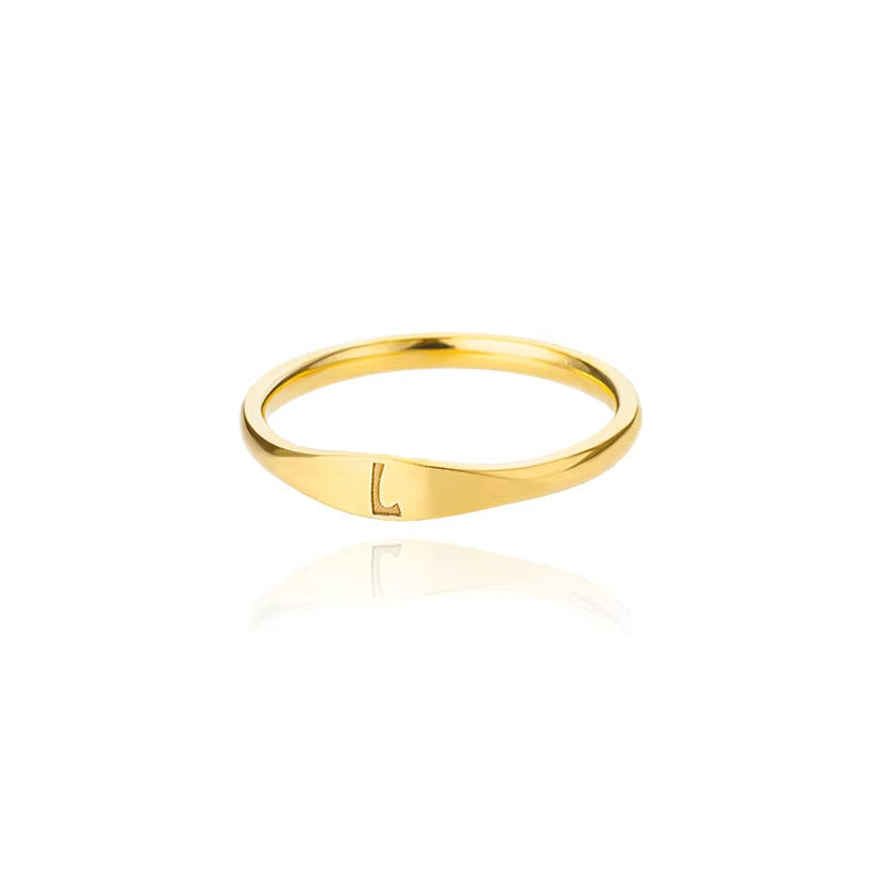 Cross-border 26 English Letter Ring Stainless Steel high quality Niche Design Light Luxury Opening Female Ring Food Ring