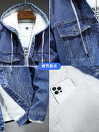 Men's Hooded Denim Jacket with Fleece Lining