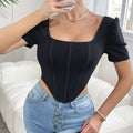 Square Neck Fishbone Short Sleeve Vest Top