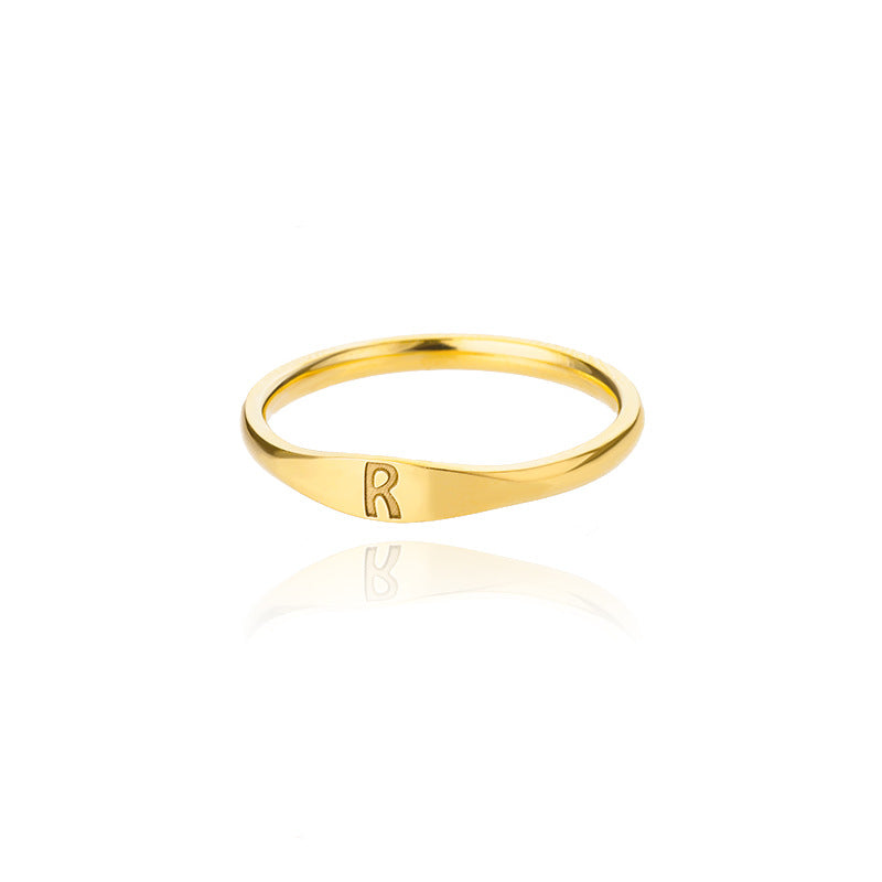 Cross-border 26 English Letter Ring Stainless Steel high quality Niche Design Light Luxury Opening Female Ring Food Ring