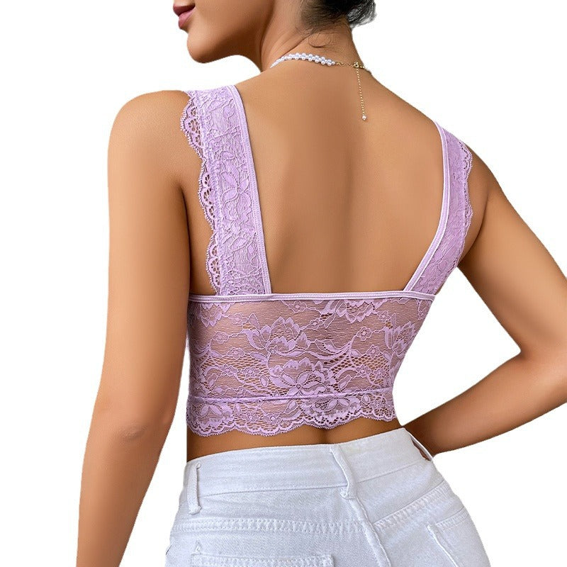 Lace Embroidery Hollow Steel Ring Sling Top