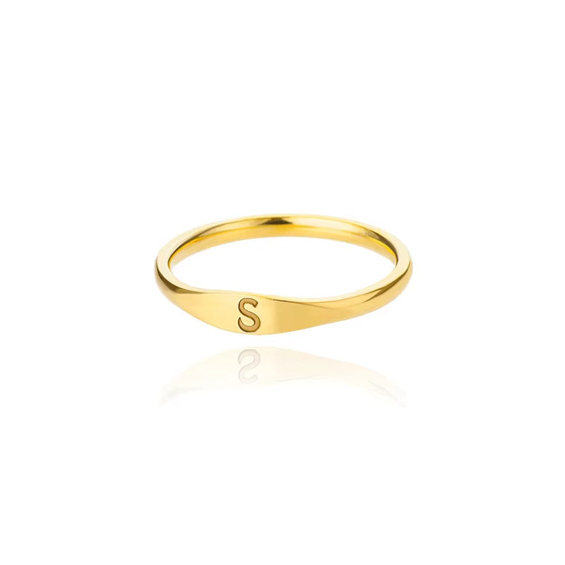 Cross-border 26 English Letter Ring Stainless Steel high quality Niche Design Light Luxury Opening Female Ring Food Ring