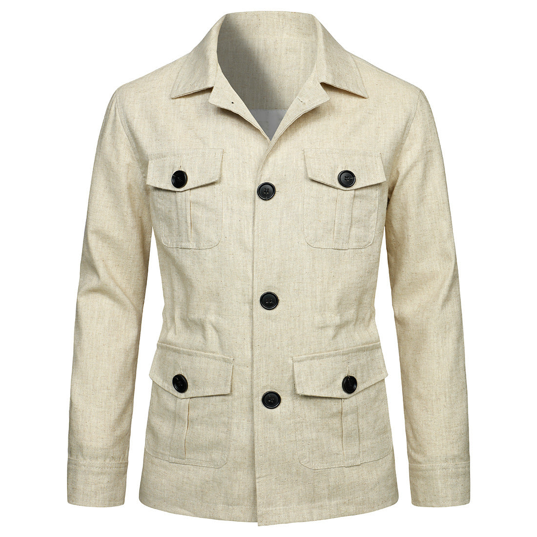 Men's Lapel Multi-Pocket Linen Work Jacket