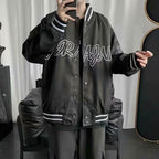 Men's Embroidered PU Leather Baseball Jacket