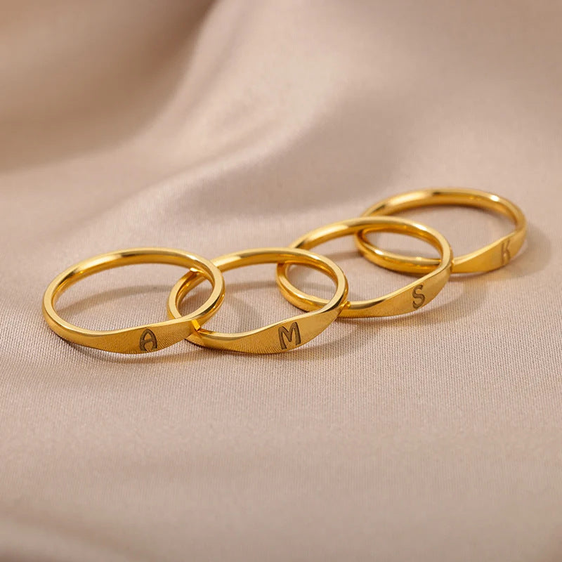 Cross-border 26 English Letter Ring Stainless Steel high quality Niche Design Light Luxury Opening Female Ring Food Ring