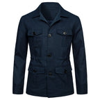 Men's Lapel Multi-Pocket Linen Work Jacket