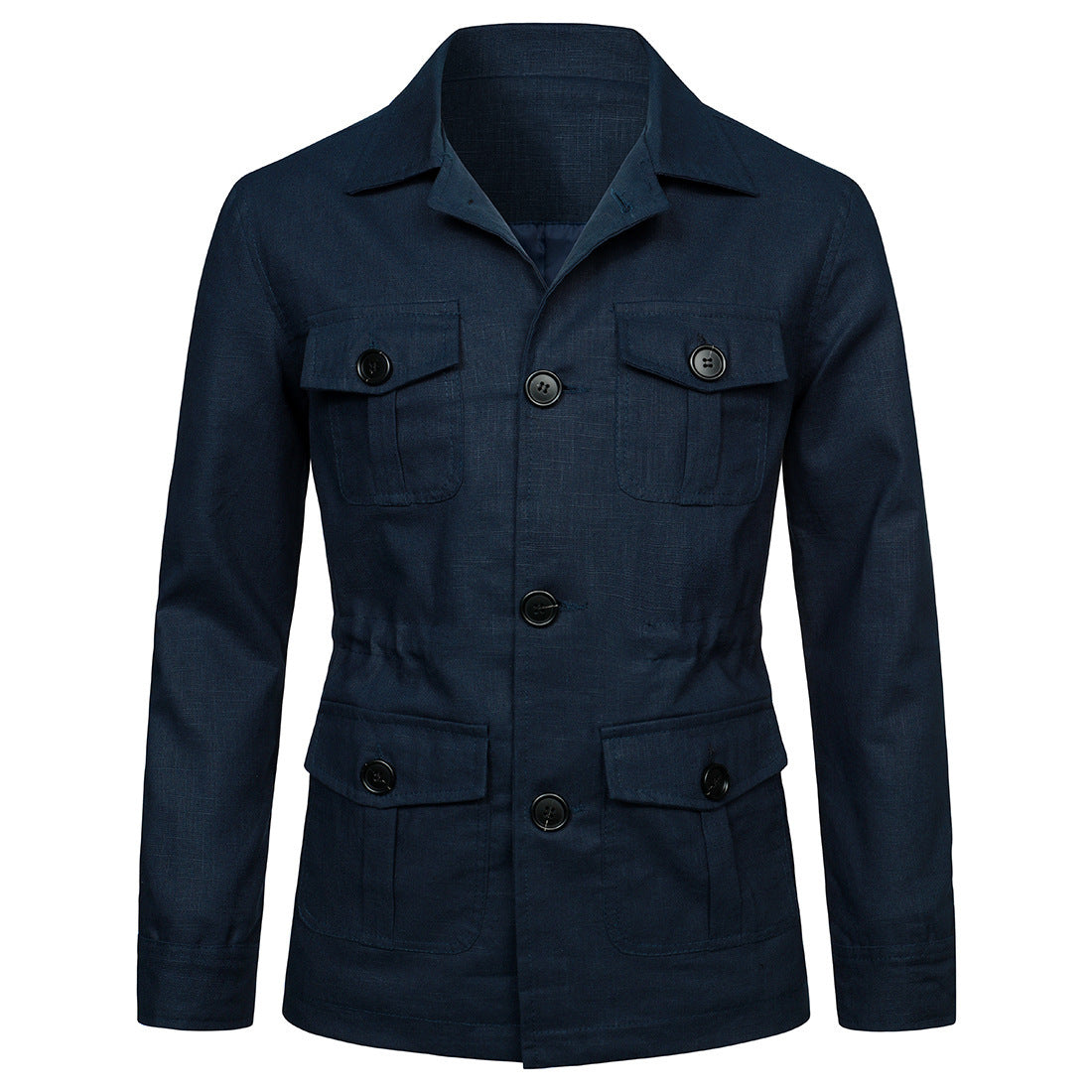 Men's Lapel Multi-Pocket Linen Work Jacket