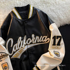 Men's Embroidered PU Leather Baseball Jacket