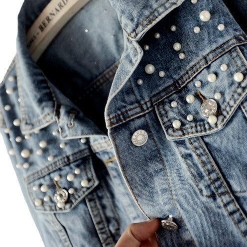 Women's Pearl Beaded Denim Jacket