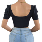 Square Neck Fishbone Short Sleeve Vest Top