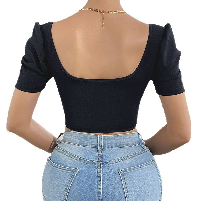 Square Neck Fishbone Short Sleeve Vest Top