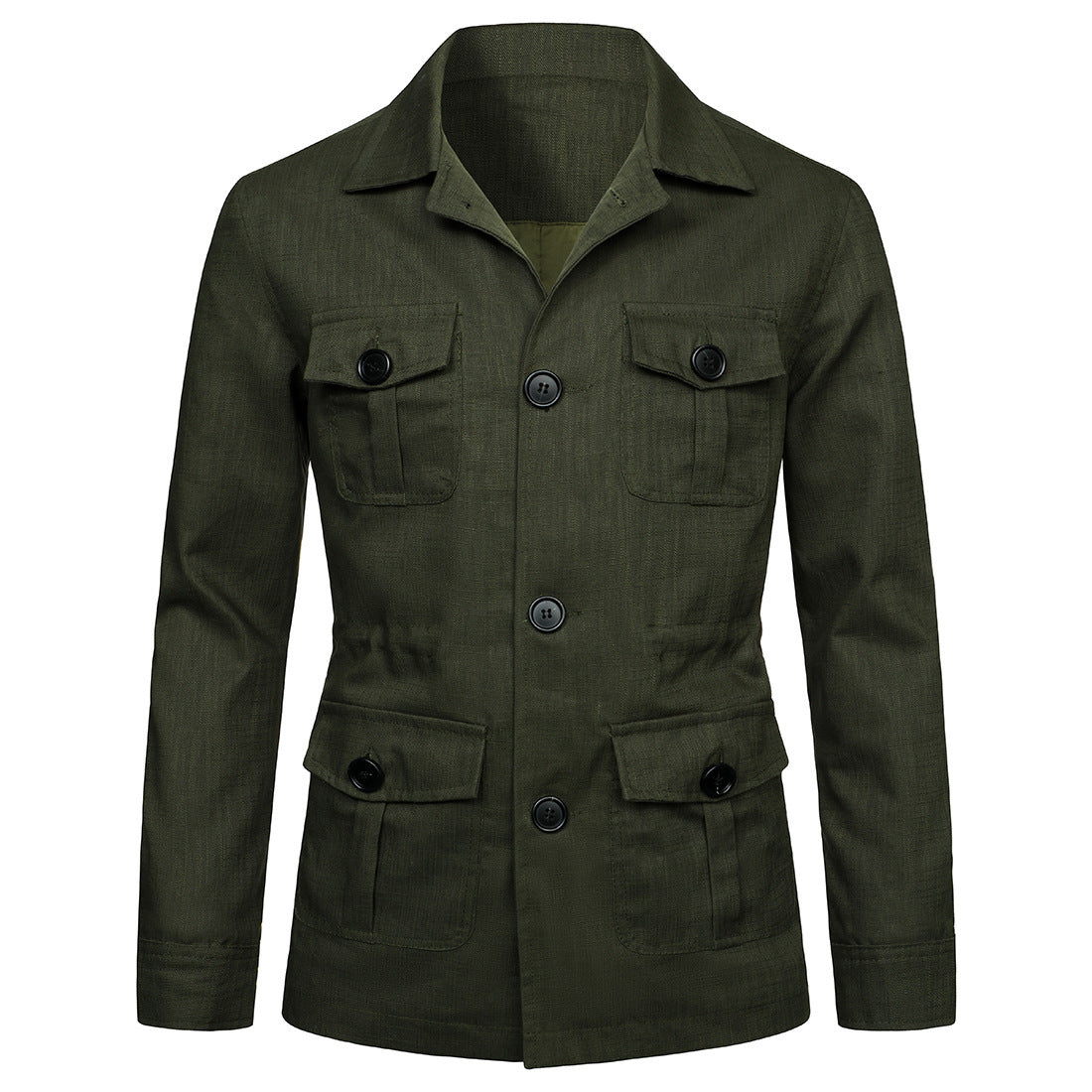 Men's Lapel Multi-Pocket Linen Work Jacket