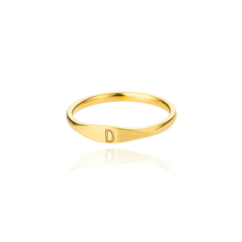 Cross-border 26 English Letter Ring Stainless Steel high quality Niche Design Light Luxury Opening Female Ring Food Ring