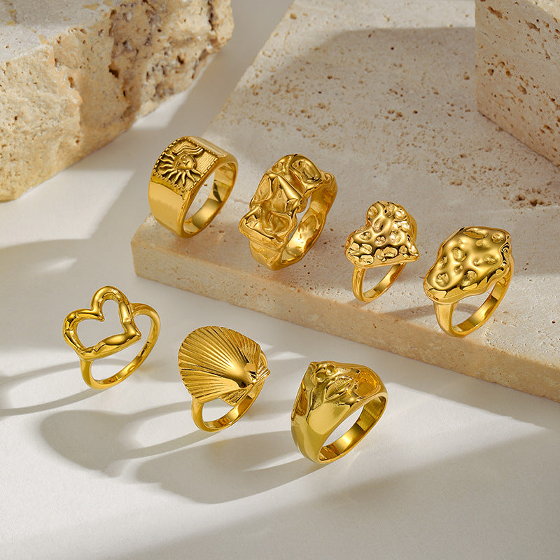 Geometric Gold-Plated Ring – Irregular Textured Band
