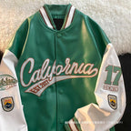 Men's Embroidered PU Leather Baseball Jacket