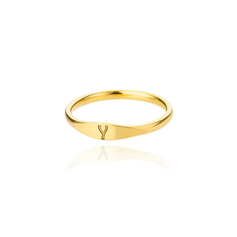 Cross-border 26 English Letter Ring Stainless Steel high quality Niche Design Light Luxury Opening Female Ring Food Ring