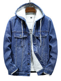 Men's Hooded Denim Jacket with Fleece Lining