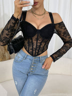 Lace Deep V Fishbone Sling Top