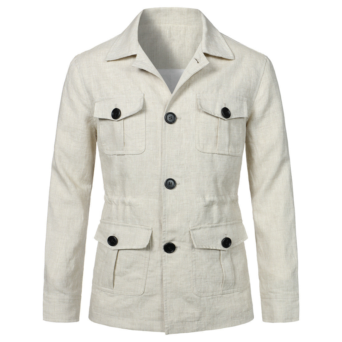 Men's Lapel Multi-Pocket Linen Work Jacket