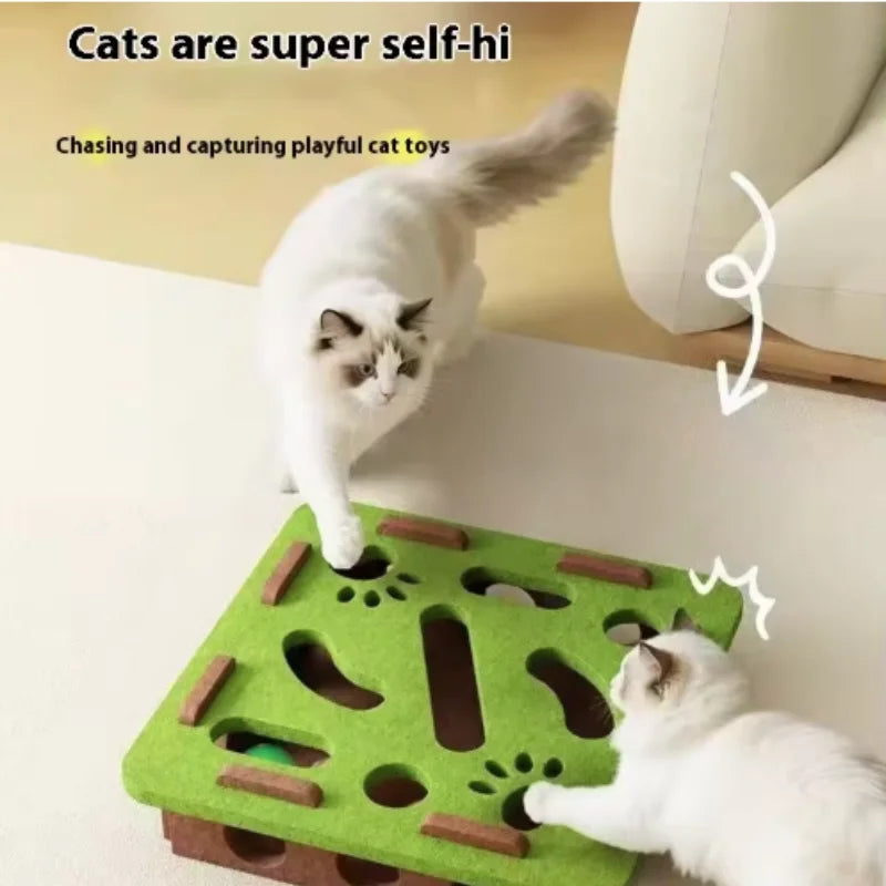 Interactive Cat Puzzle Maze Toy – Felt Box with Bell Ball for Indoor Cats