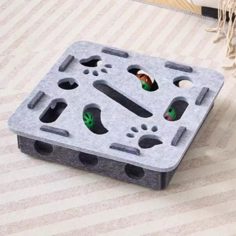 Interactive Cat Puzzle Maze Toy – Felt Box with Bell Ball for Indoor Cats