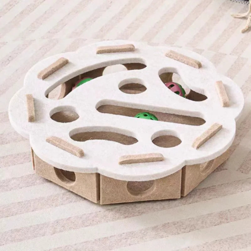 Interactive Cat Puzzle Maze Toy – Felt Box with Bell Ball for Indoor Cats