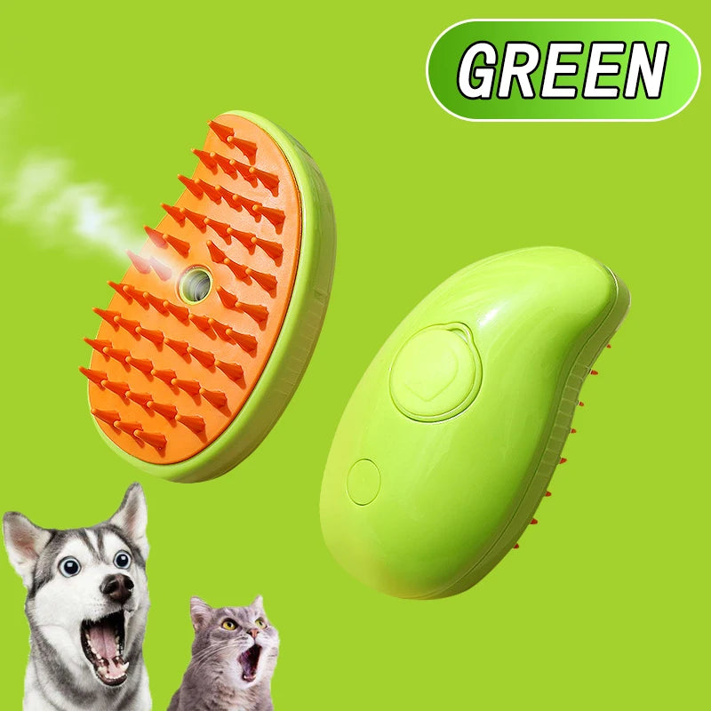 3-in-1 Electric Steam Brush for Cats & Dogs – Grooming, Massage & Hair Removal