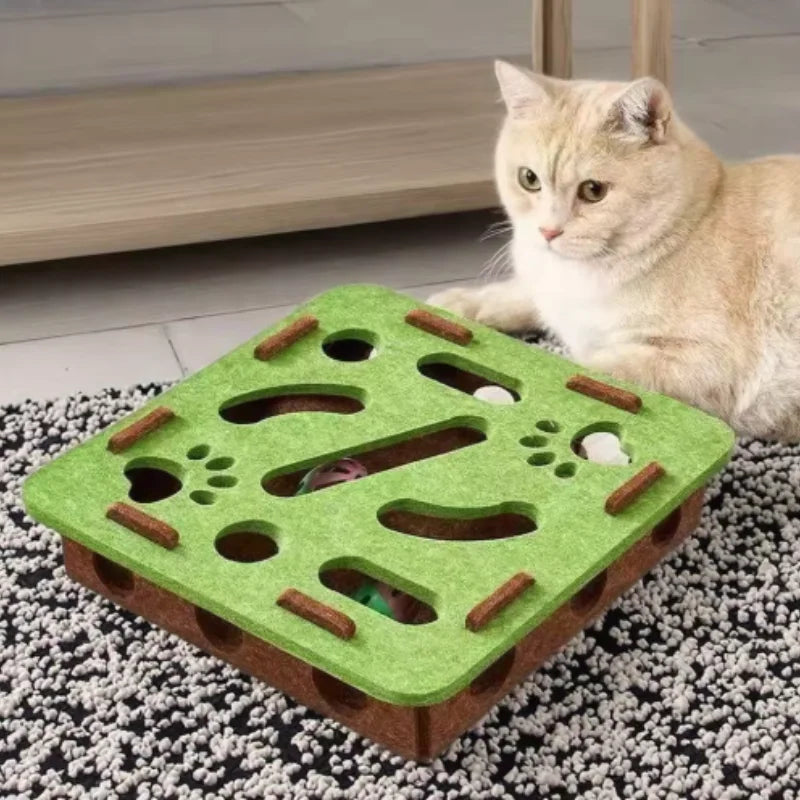 Interactive Cat Puzzle Maze Toy – Felt Box with Bell Ball for Indoor Cats