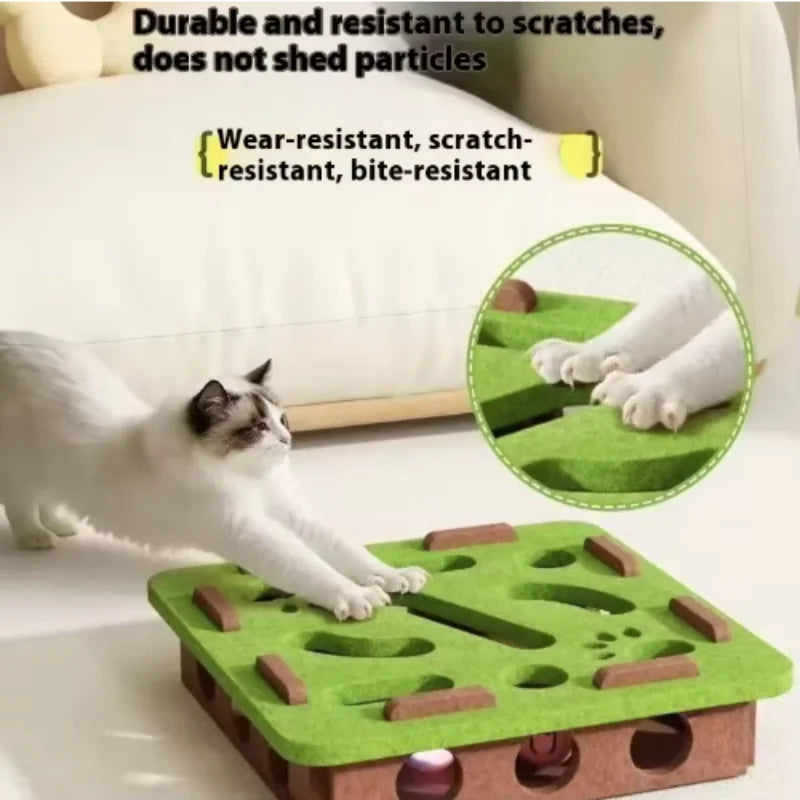 Interactive Cat Puzzle Maze Toy – Felt Box with Bell Ball for Indoor Cats