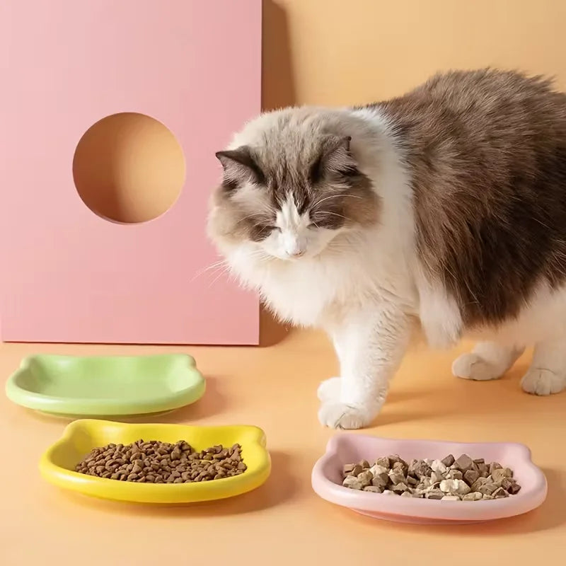 Shallow Pet Food Dish Set – 4 Colors for Cats & Small Dog Breeds