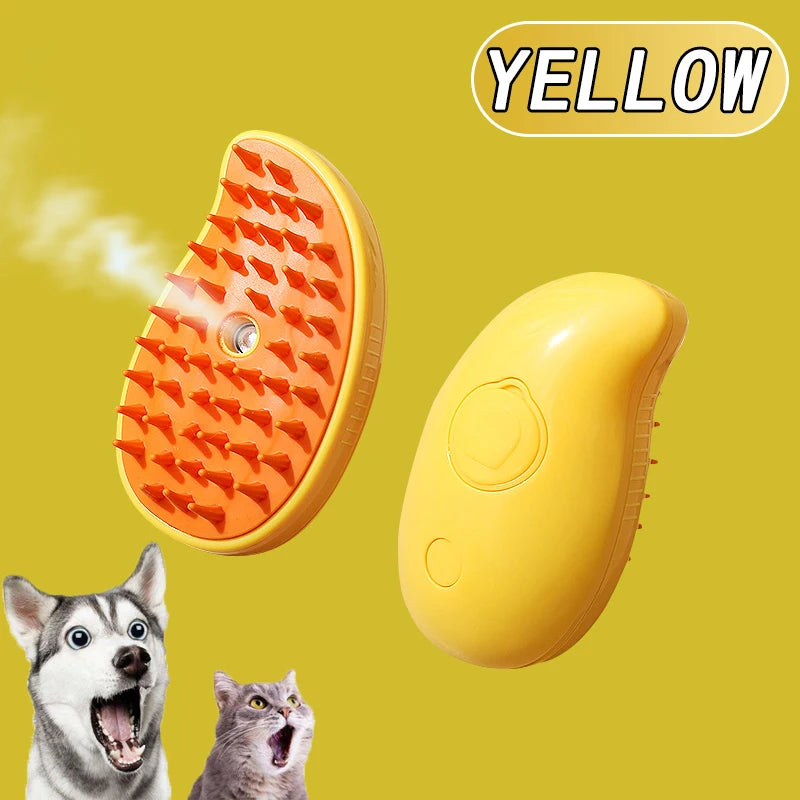 3-in-1 Electric Steam Brush for Cats & Dogs – Grooming, Massage & Hair Removal