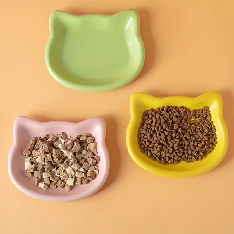 Shallow Pet Food Dish Set – 4 Colors for Cats & Small Dog Breeds