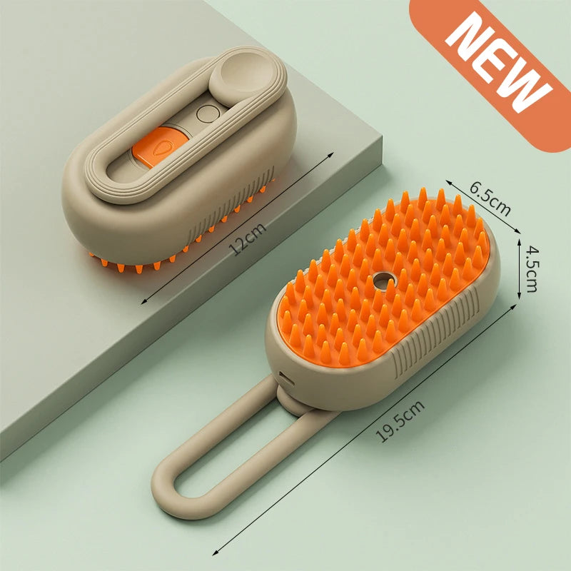 3-in-1 Electric Steam Brush for Cats & Dogs – Grooming, Massage & Hair Removal