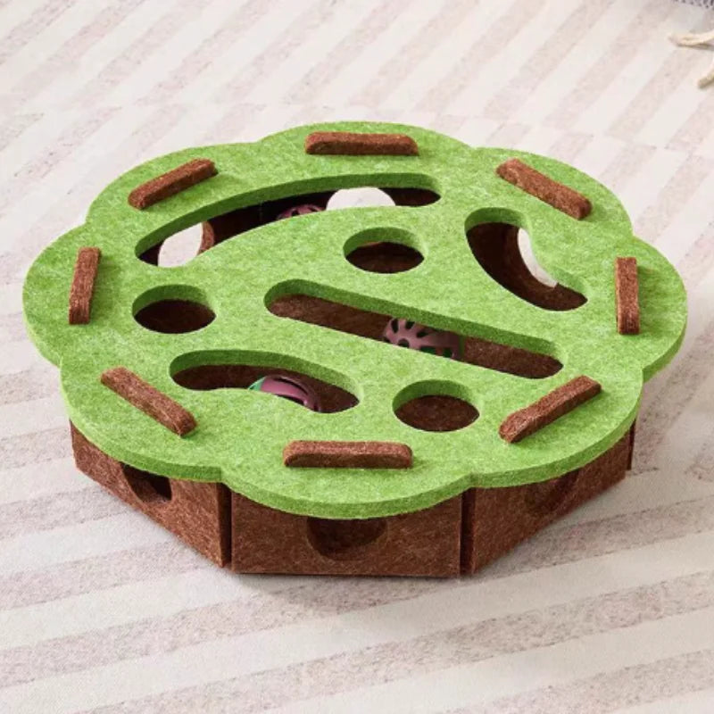 Interactive Cat Puzzle Maze Toy – Felt Box with Bell Ball for Indoor Cats