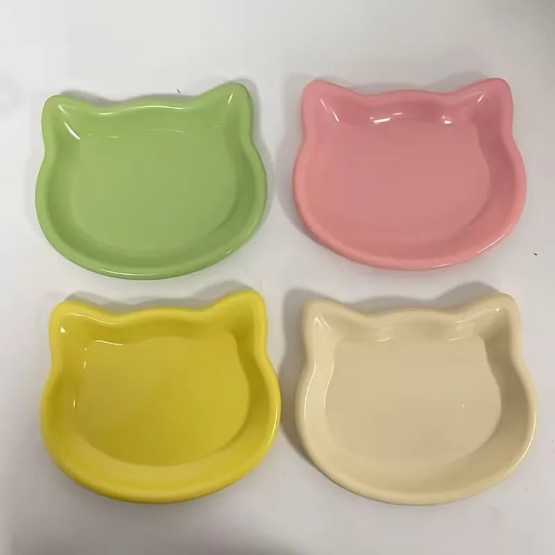 Shallow Pet Food Dish Set – 4 Colors for Cats & Small Dog Breeds