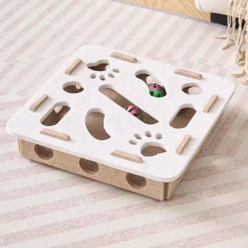 Interactive Cat Puzzle Maze Toy – Felt Box with Bell Ball for Indoor Cats