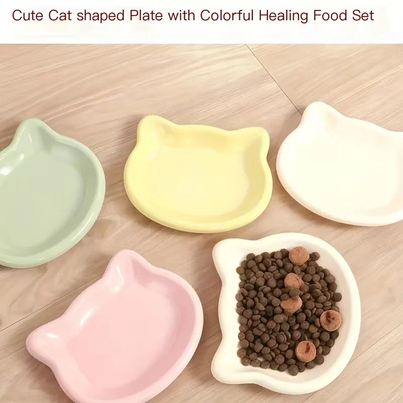 Shallow Pet Food Dish Set – 4 Colors for Cats & Small Dog Breeds